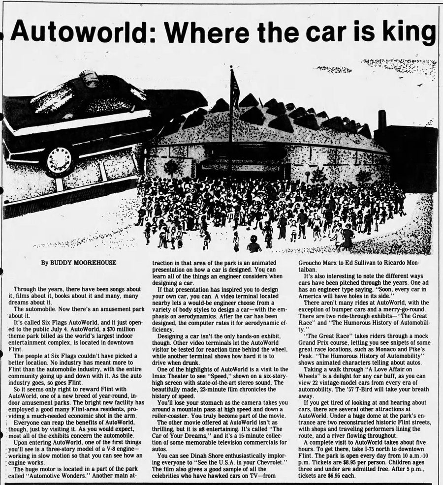 AutoWorld (Six Flags AutoWorld) - 1984 Livingston County Daily Article